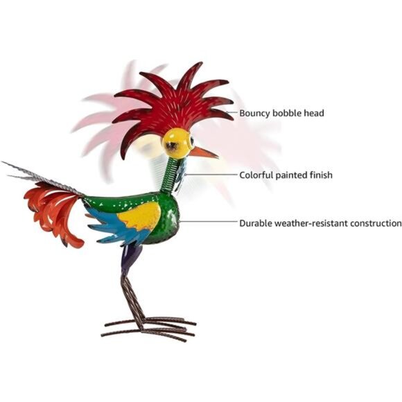 Alpine Corporation 18" Tall Indoor/Outdoor Wacky Metal Rooster Yard Statue - Picture 4 of 7